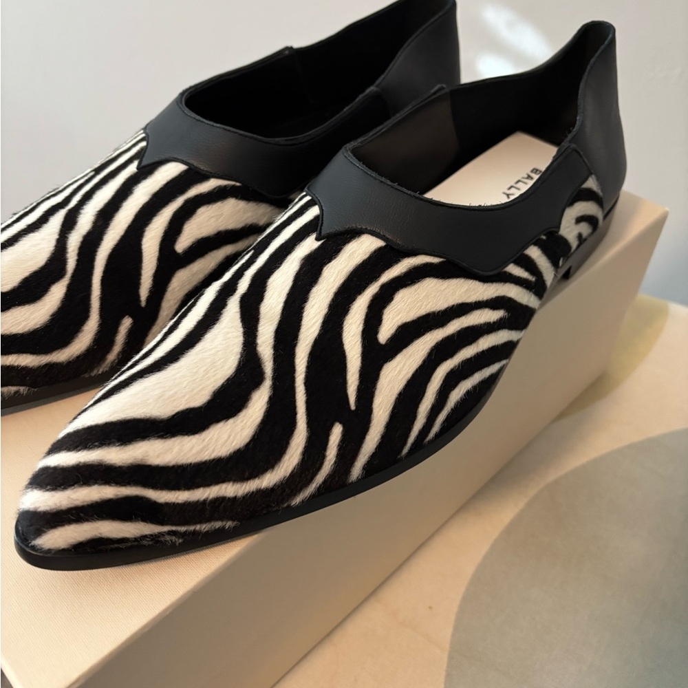 Bally Zebra-Print Calf Hair Pointed Slip-On Loafers - Black & White
